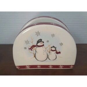 Royal Seasons Stoneware Jolly Snowmen Ceramic Napkin Holder 5" Wide X 4" Tall‎